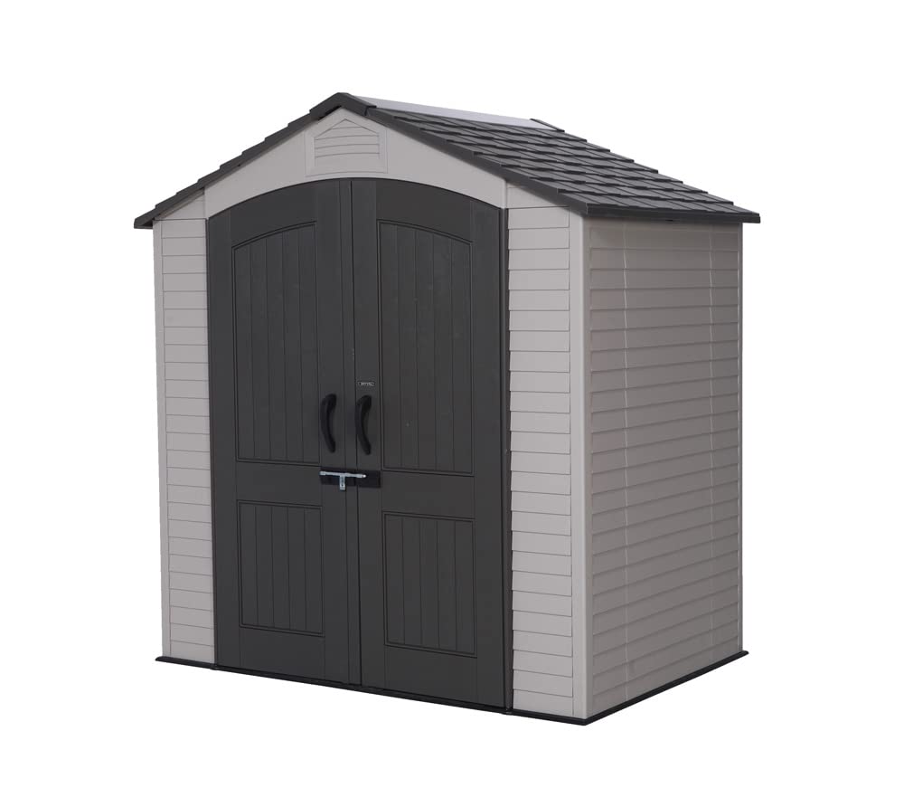 Lifetime 60310 Garden Storage Shed, 7 x 9.5 ft (213 x 289 cm), High-Density Polyethylene (HDPE), Steel-Reinforced Apex Roof, Tan