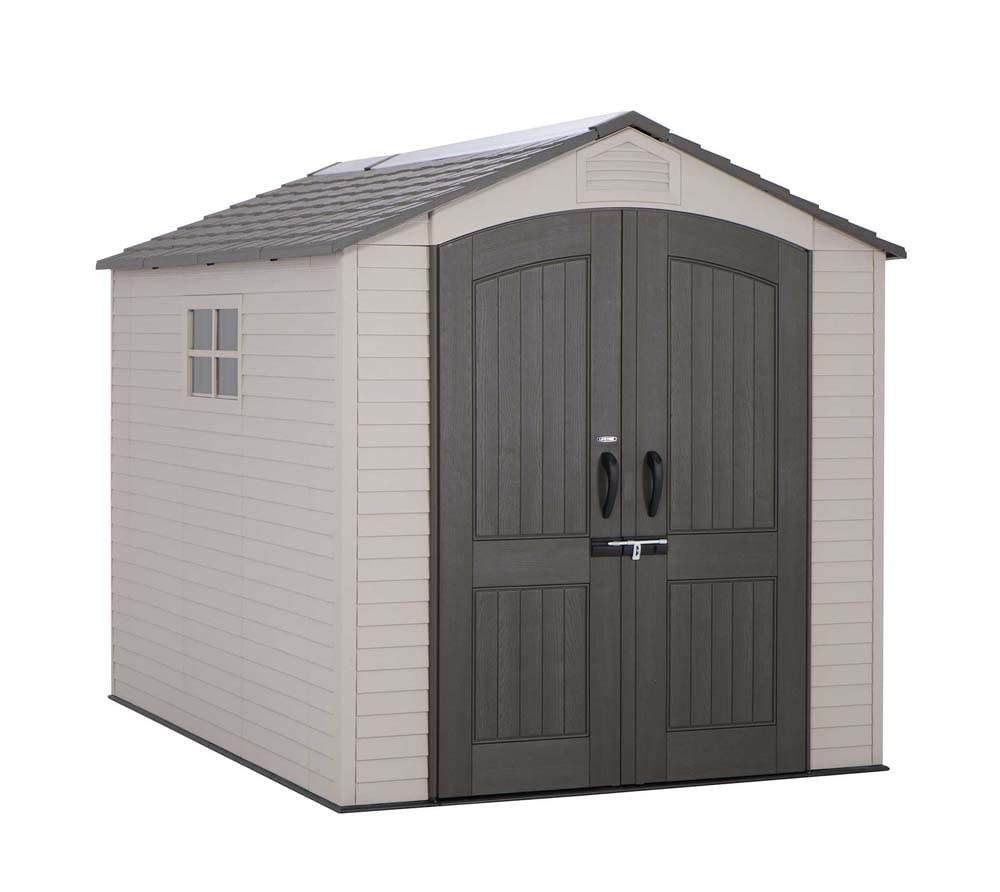 Lifetime 60310 Garden Storage Shed, 7 x 9.5 ft (213 x 289 cm), High-Density Polyethylene (HDPE), Steel-Reinforced Apex Roof, Tan