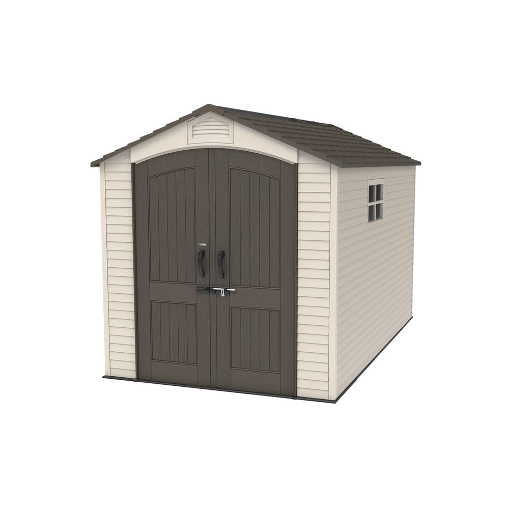 Lifetime 60310 Garden Storage Shed, 7 x 9.5 ft (213 x 289 cm), High-Density Polyethylene (HDPE), Steel-Reinforced Apex Roof, Tan