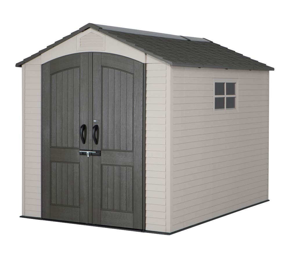 Lifetime 60310 Garden Storage Shed, 7 x 9.5 ft (213 x 289 cm), High-Density Polyethylene (HDPE), Steel-Reinforced Apex Roof, Tan