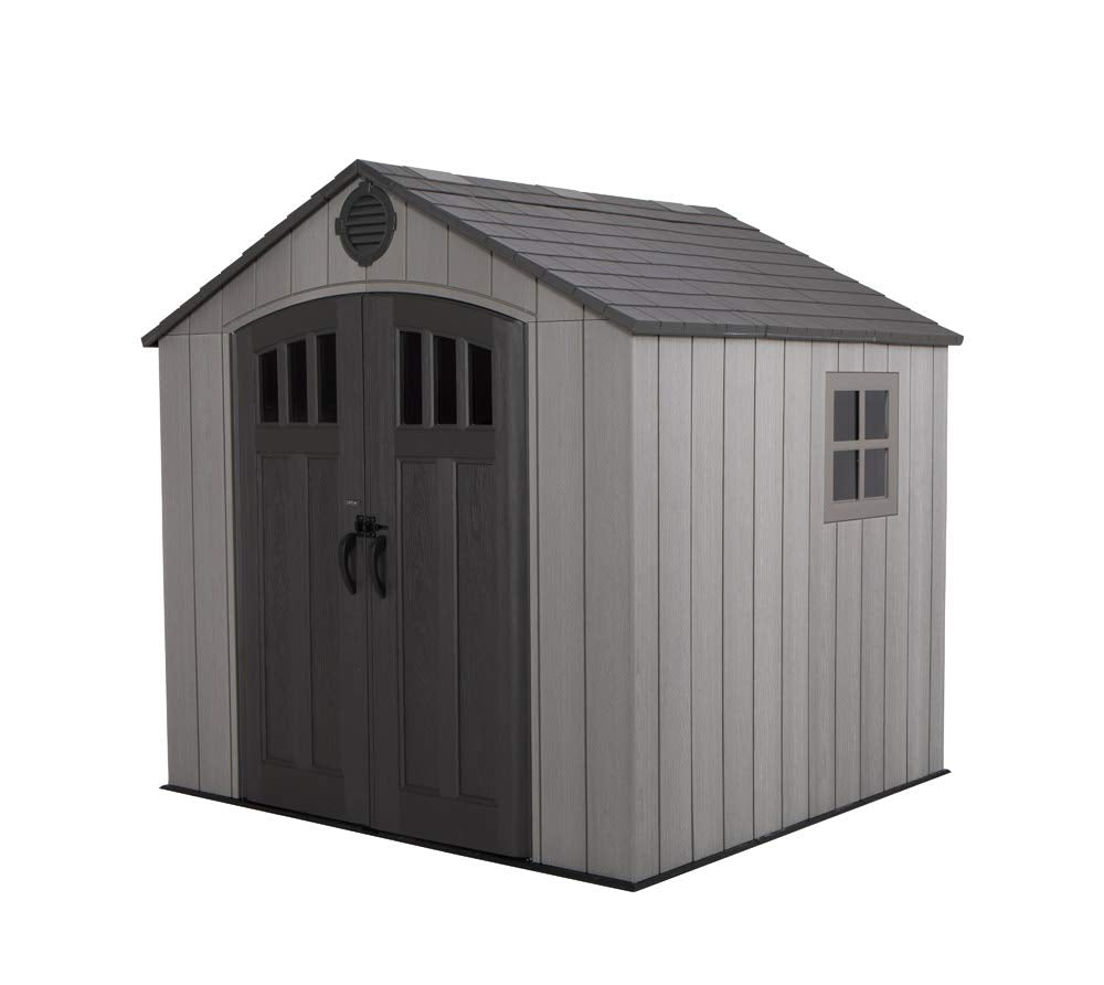 Lifetime 60310 Garden Storage Shed, 7 x 9.5 ft (213 x 289 cm), High-Density Polyethylene (HDPE), Steel-Reinforced Apex Roof, Tan