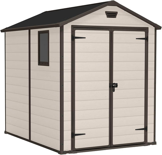 Keter Manor 6x8DD Garden Shed Weatherproof 7.6 m³, Plastic, Outdoor, External Dimensions: W x D x H: 185 x 236 x 227 cm, Inner Dimensions: 169 x 222 x 219 cm, Beige