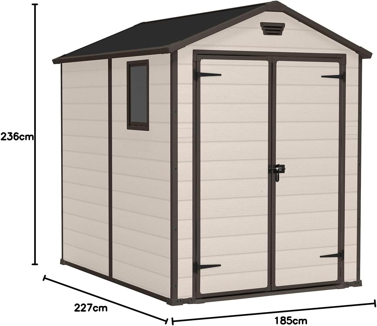 Keter Manor 6x8DD Garden Shed Weatherproof 7.6 m³, Plastic, Outdoor, External Dimensions: W x D x H: 185 x 236 x 227 cm, Inner Dimensions: 169 x 222 x 219 cm, Beige