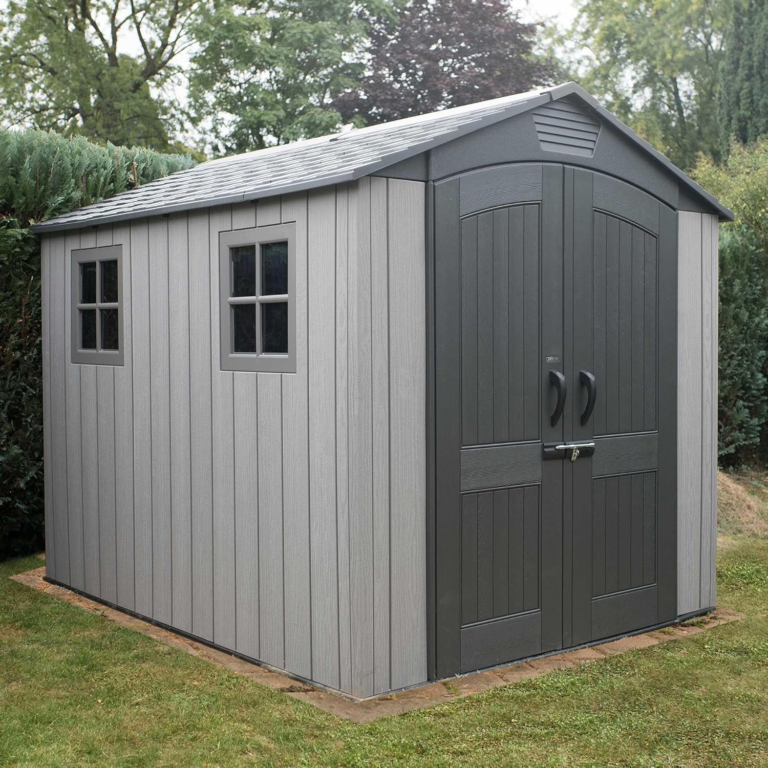 Lifetime 60310 Garden Storage Shed, 7 x 9.5 ft (213 x 289 cm), High-Density Polyethylene (HDPE), Steel-Reinforced Apex Roof, Tan