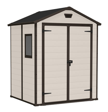 Keter Manor 6x8DD Garden Shed Weatherproof 7.6 m³, Plastic, Outdoor, External Dimensions: W x D x H: 185 x 236 x 227 cm, Inner Dimensions: 169 x 222 x 219 cm, Beige
