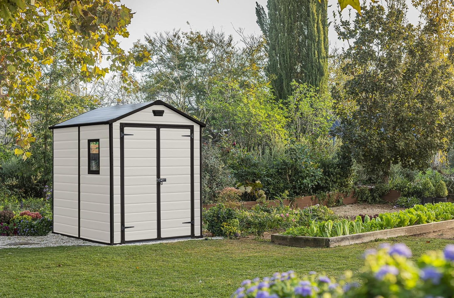 Keter Manor 6x8DD Garden Shed Weatherproof 7.6 m³, Plastic, Outdoor, External Dimensions: W x D x H: 185 x 236 x 227 cm, Inner Dimensions: 169 x 222 x 219 cm, Beige